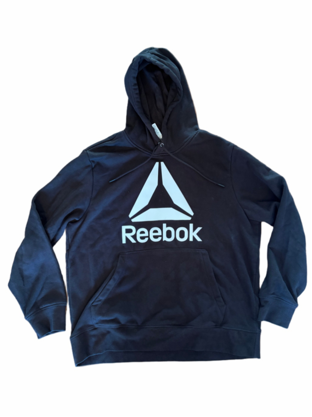 Men's Reebok Logo Hoodie Sweatshirt Black White Size XL